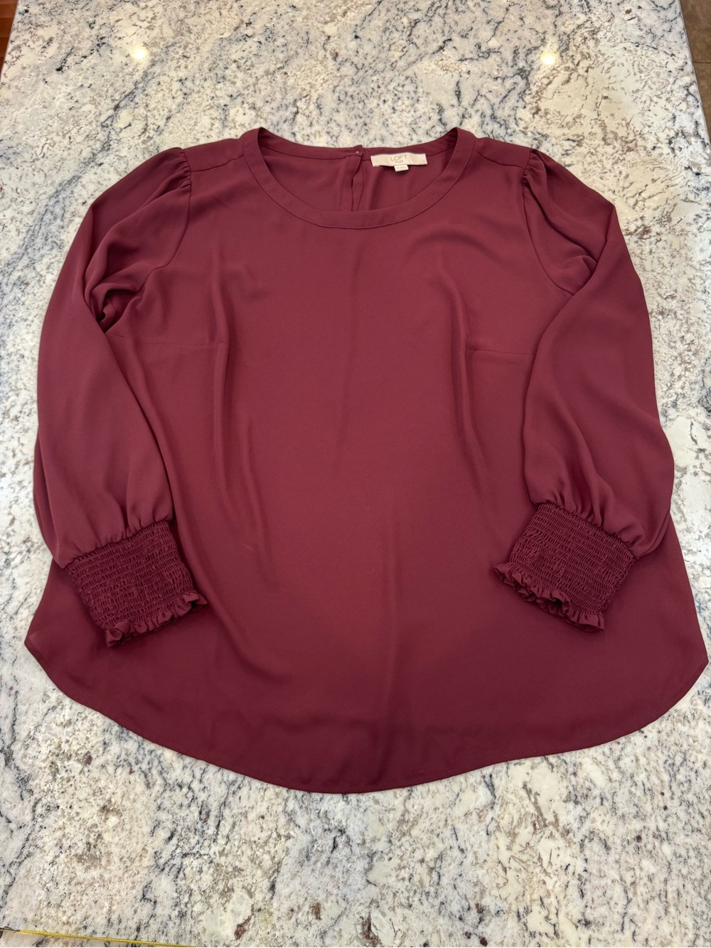 LOFT Plus Burgundy Smocked Cuff Blouse Size 16 - Picture 10 of 11